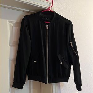 Zara Basic Collection thin bomber jacket in black with silver zipper & hardware.
